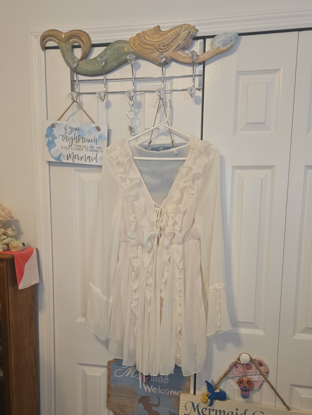 Cream Ruffled Tie-Front Mini Dress